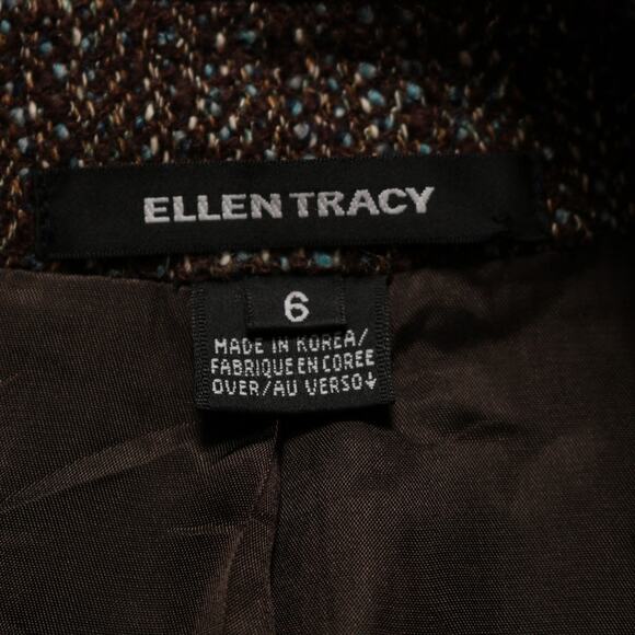 Ellen Tracy Wool Blend Brown Blue Tweed Double Breasted Blazer Jacket Size 6 - Picture 7 of 9